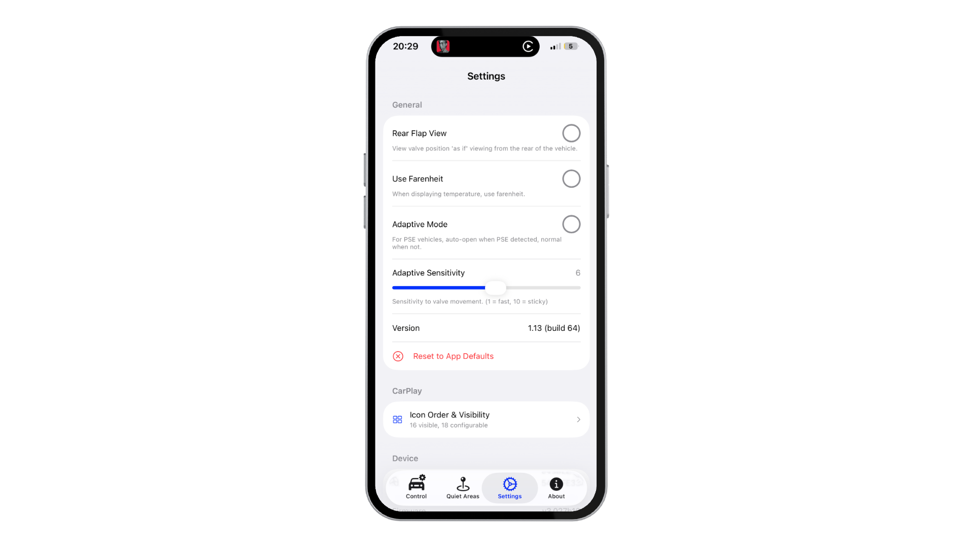 992noise app settings screen
