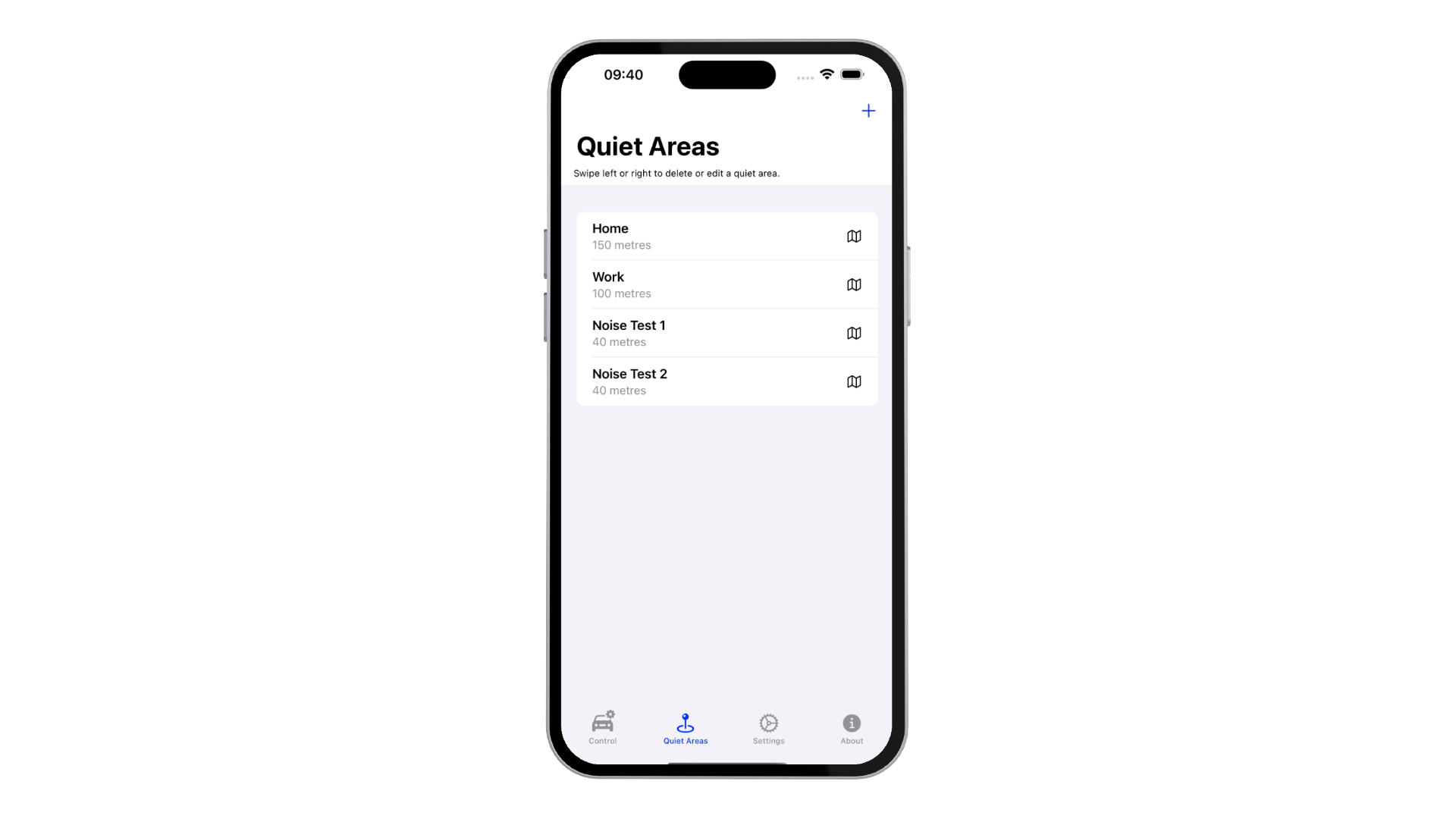 992noise app GPS quiet zones map screen