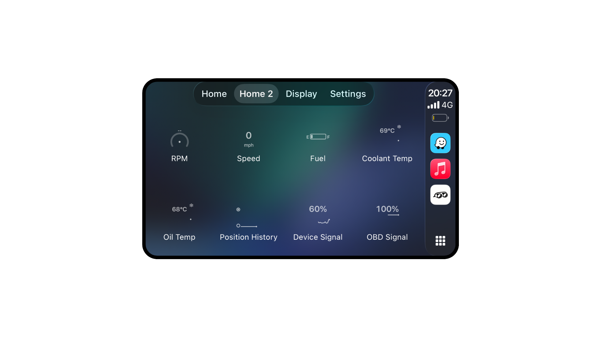 992noise CarPlay home screen 2 with OBD telemetry