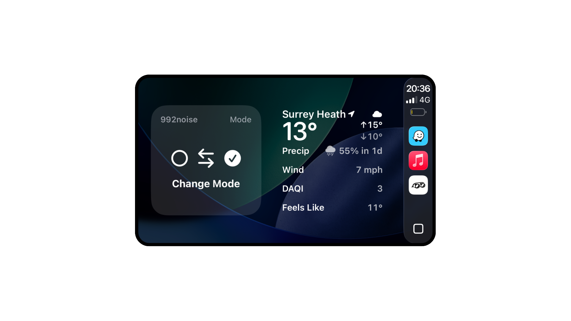 992noise CarPlay widget on CarPlay home screen